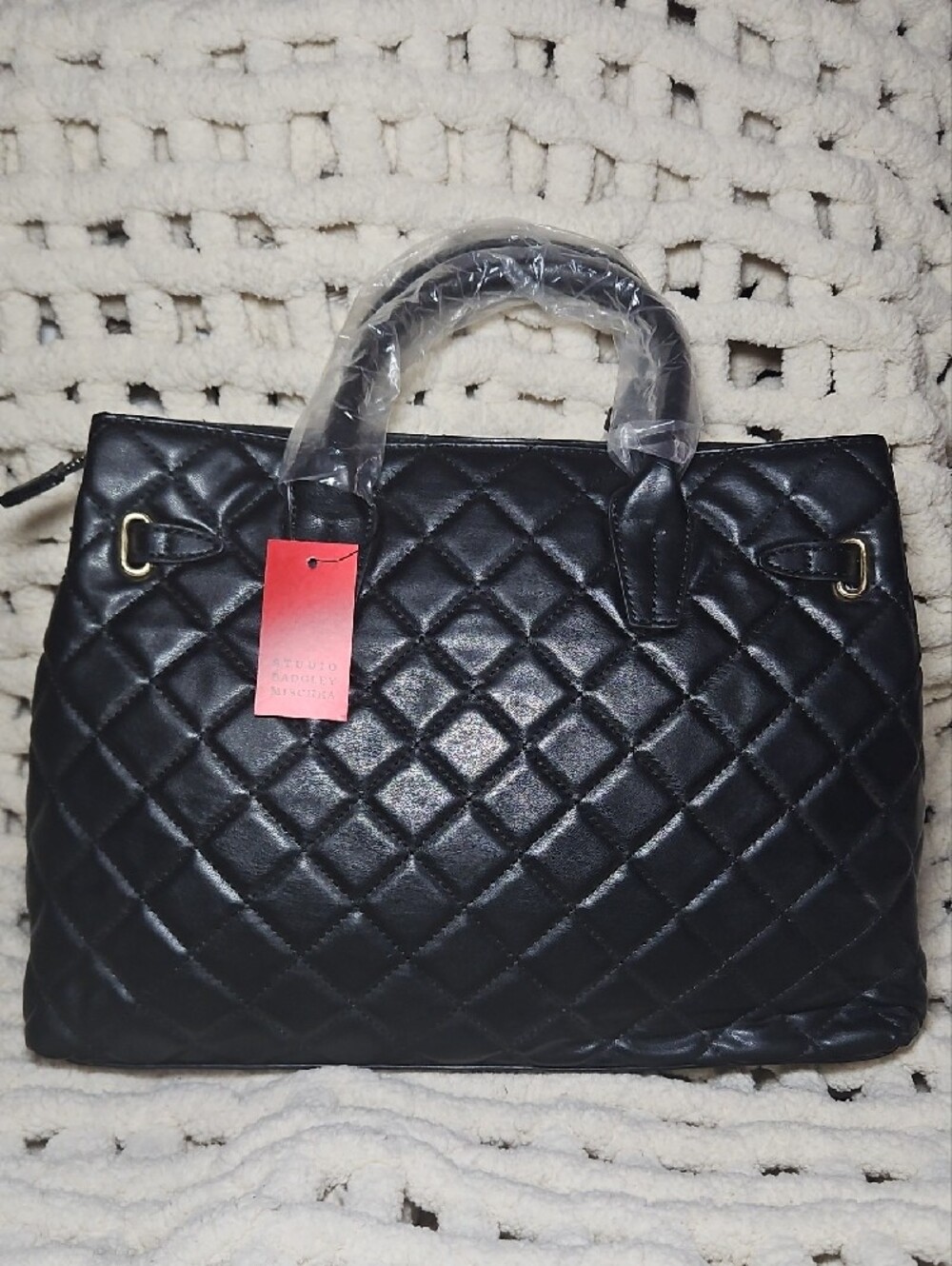 Studio Badgley Mischka Vegan Leather Big Diamond Quilted Tote w/ Front Lock New - Picture 4 of 9